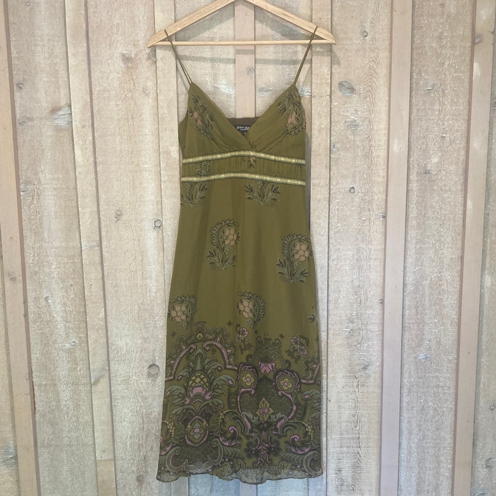 Betsey Johnson Olive and Purple Floral Midi Dress